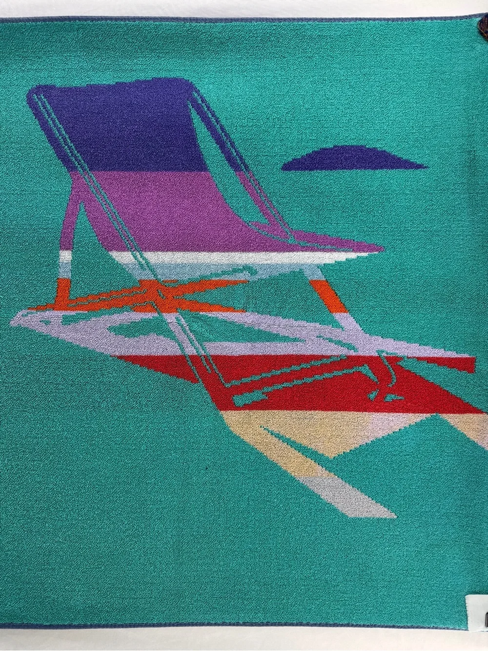 Rare Vintage Cobra 1980s Beach Towel Turquoise Deck Chair Motif Coastal Pop Art